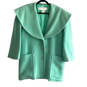 Escada Margaretha Ley Wool Pea Coat Mint Green Drape Collar Womens 6 (Euro 36)